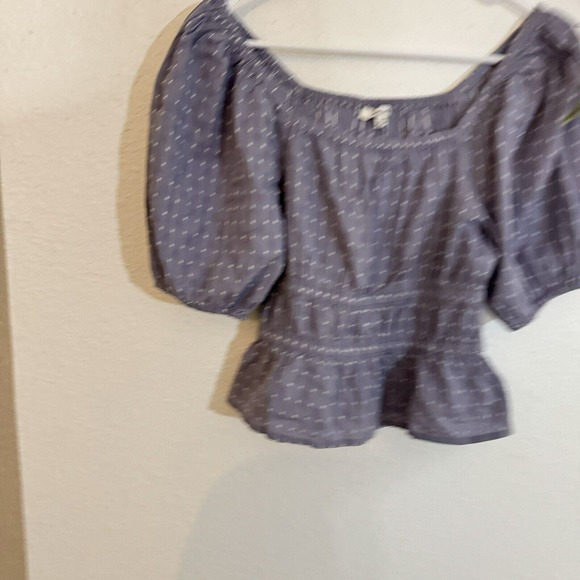 Madewell Smocked-Waist Crop Top in Textured Dot Size Xs Purple New Polka Dot - Picture 6 of 8